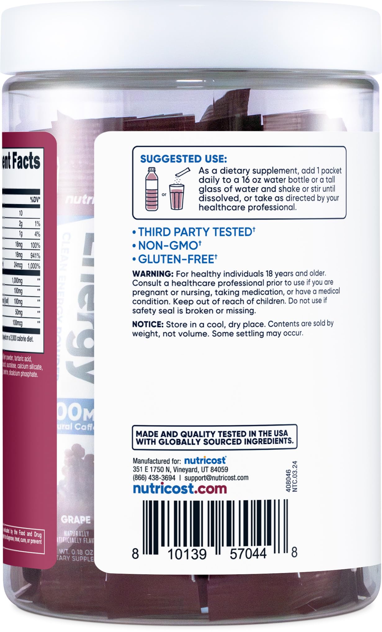 Nutricost poudre se dissolvant rapidement dans l'eau pour une boisson rafraîchissante.