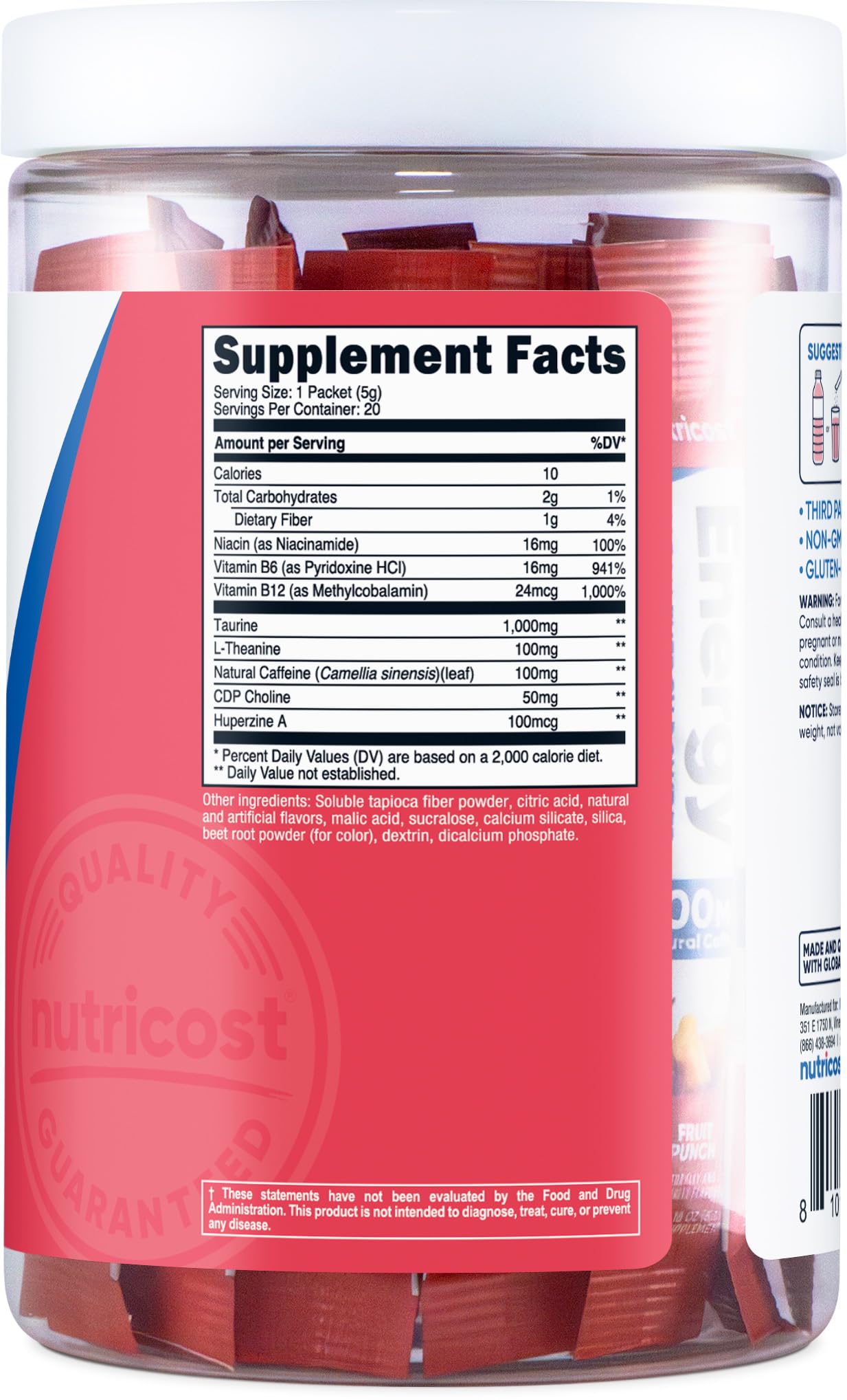 Nutricost Complexe Énergie – main montrant sachet individuel pratique.