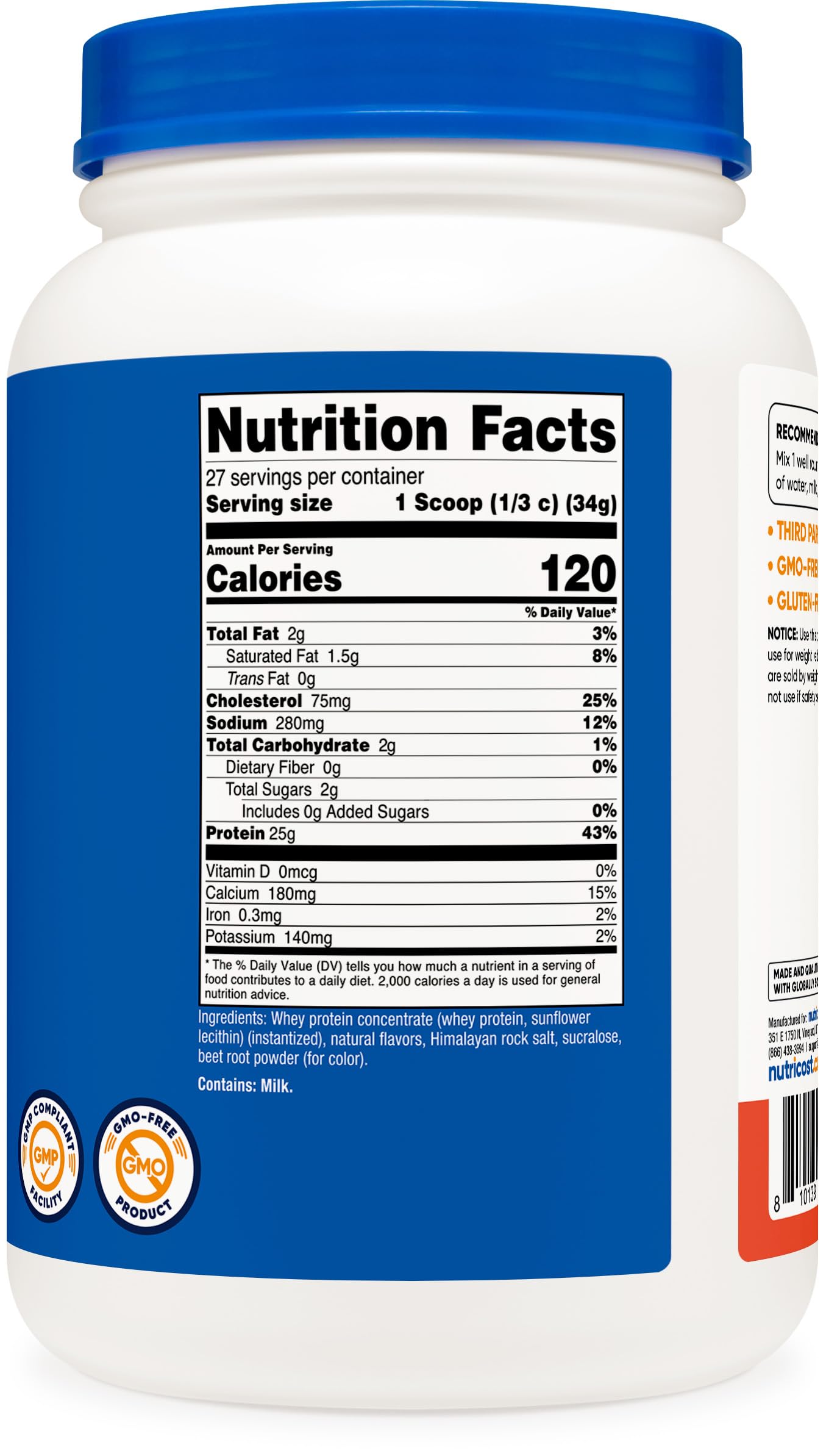 Nutricost concentré protéine lactoserum utilisation quotidienne pratique et sans gluten