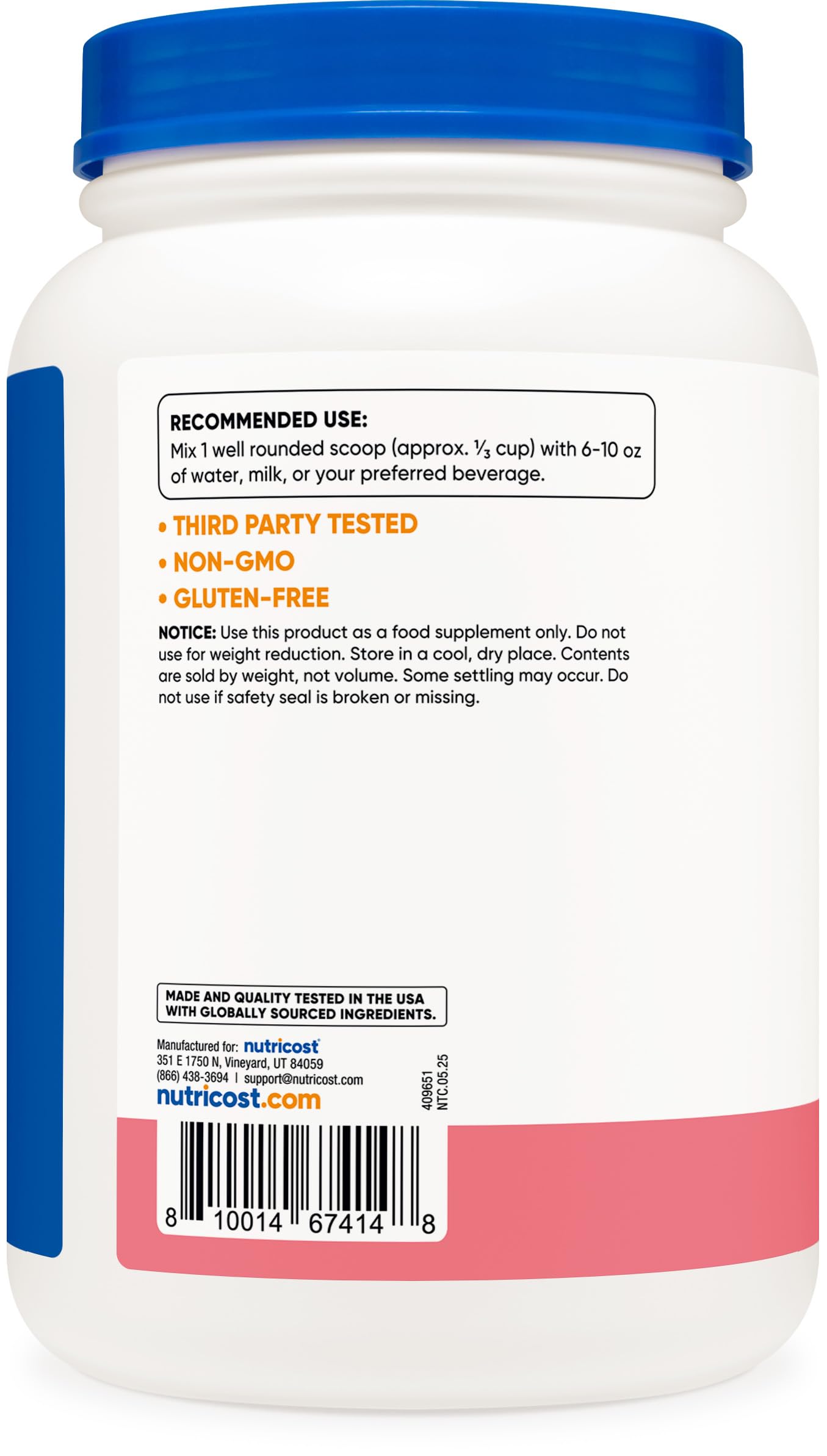 Nutricost étiquette protéine de lait, informations claires et traçabilité