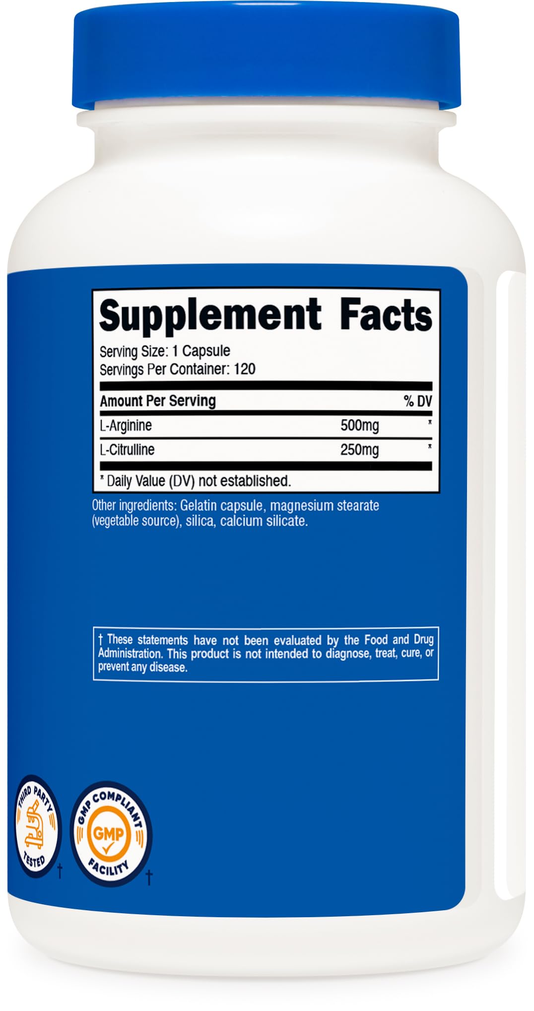 Nutricost L-Arginine L-Citrulline Complex, controle-qualite-installation: fabrication conforme GMP et FDA.