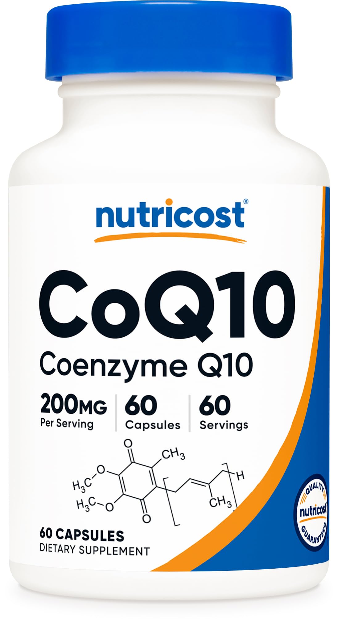 Nutricost CoQ10 200 mg, bouteille avec gélules végétariennes faciles à prendre.