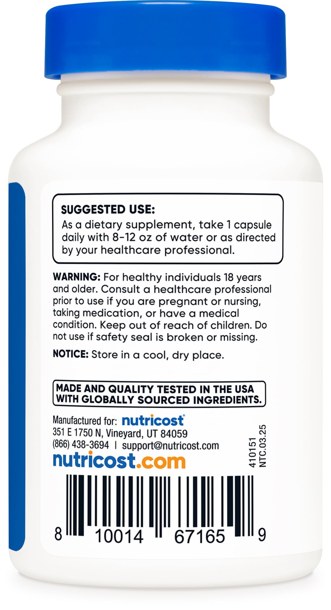Dose quotidienne: une gélule Nutricost CoQ10 pour routine simplifiée.