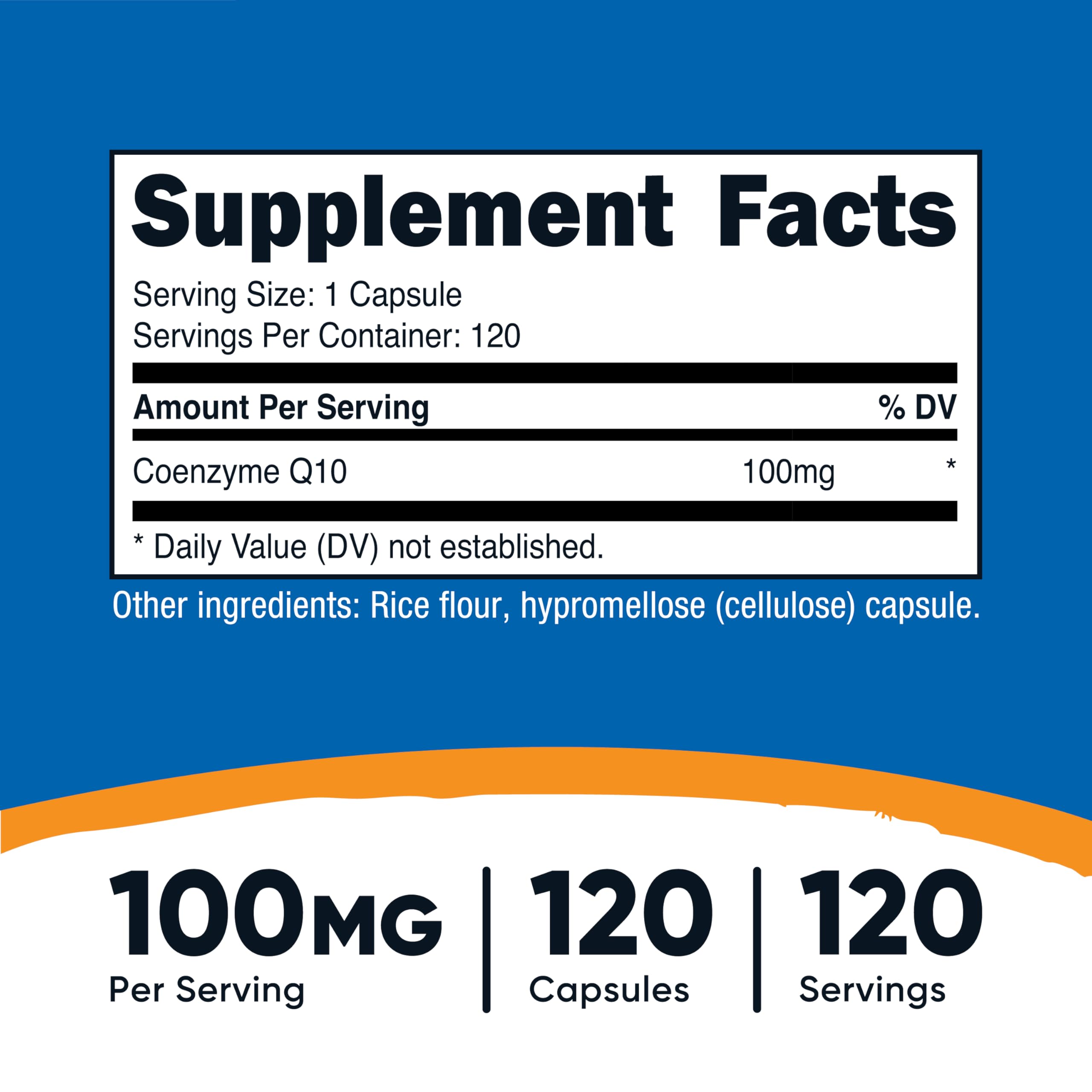 Boîte Nutricost CoQ10 de 120 capsules prête à l'emploi.
