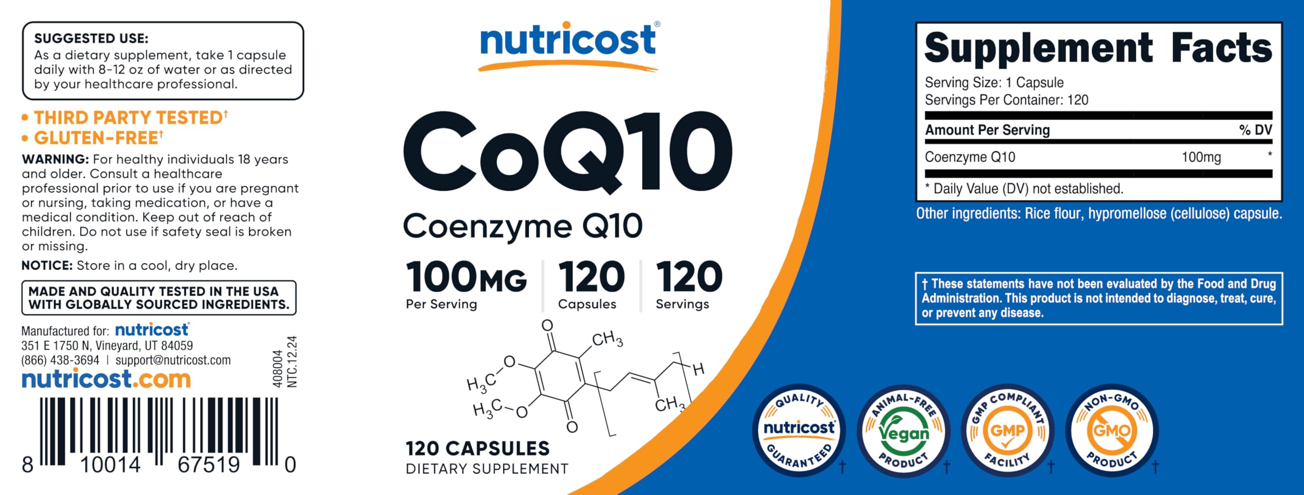 Lieu de fabrication certifiée Nutricost CoQ10 assurant qualité et traçabilité.