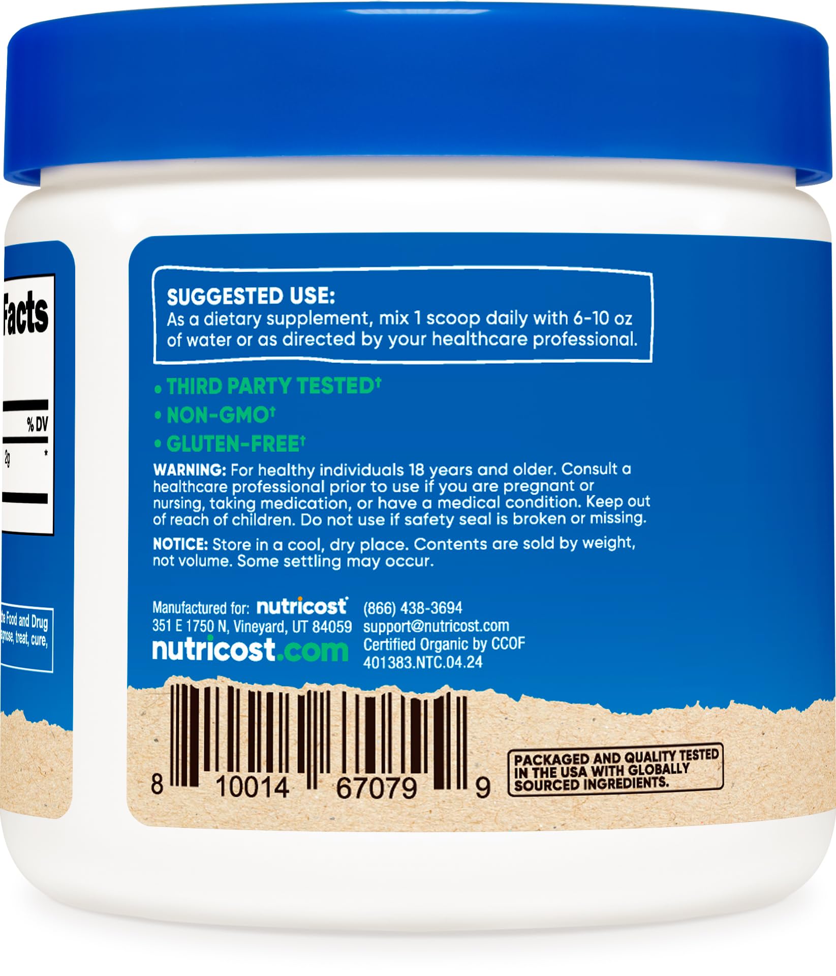 Emballage Nutricost Cordyceps, emballage clair et informatif.