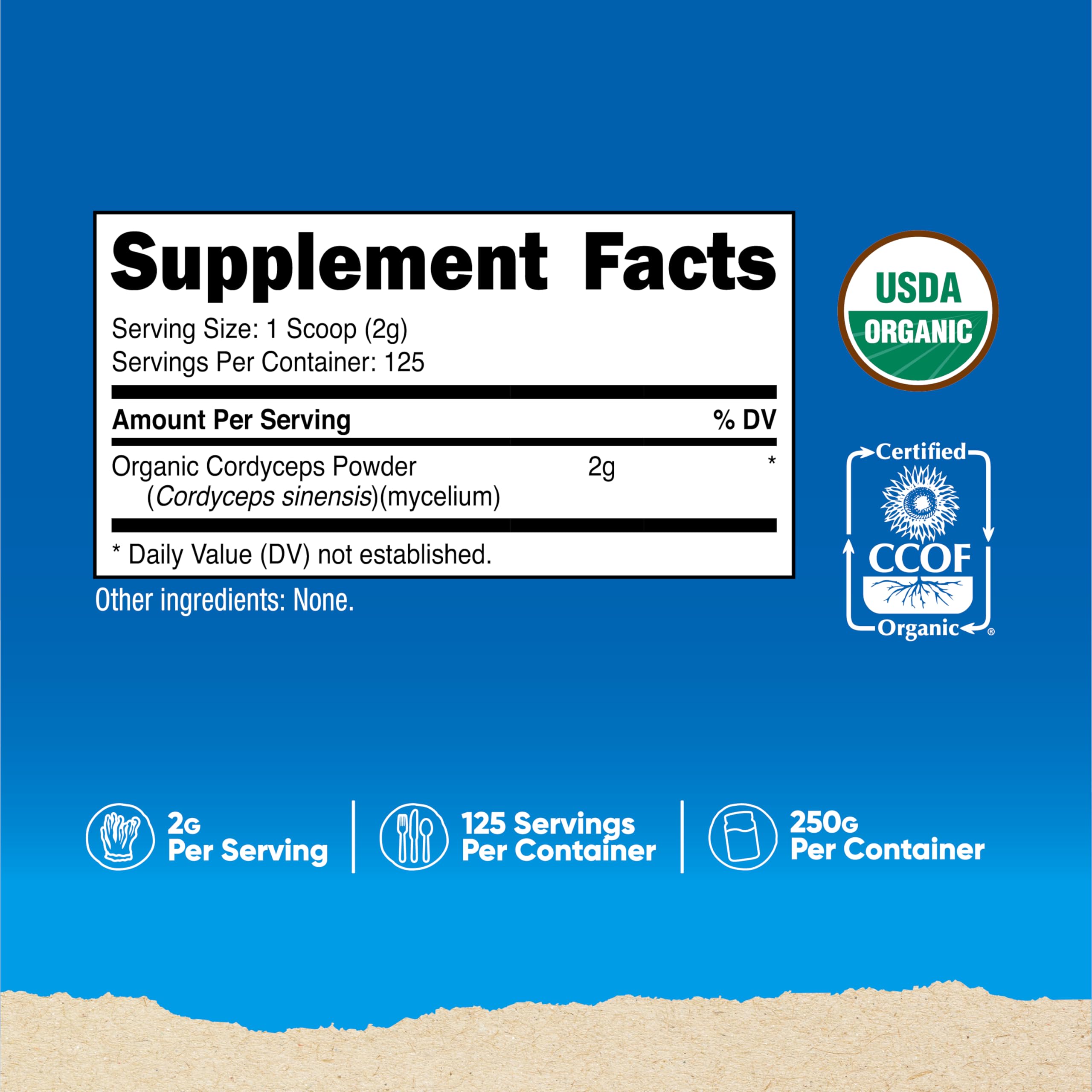 Nutricost Cordyceps en poudre avec cuillère incluse pour dosage précis.
