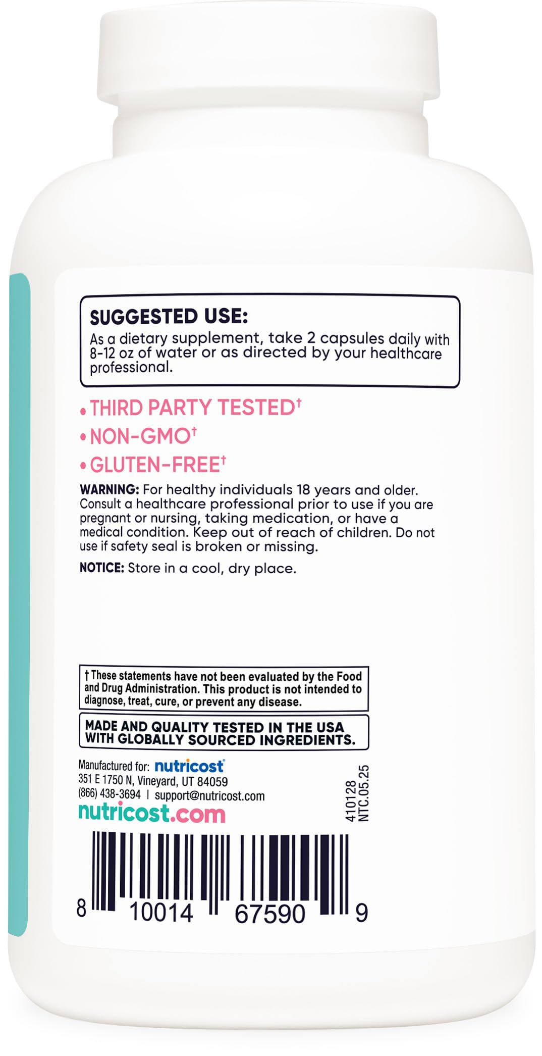 Nutricost Cranberry Extract – boite ouverte, capsules prêtes à être consommées.