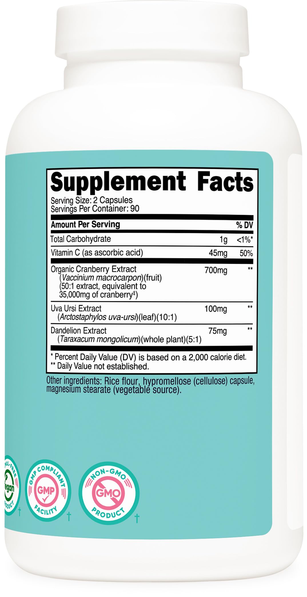 Nutricost Cranberry Extract – tableau nutrition, détails des ingrédients et allergènes.