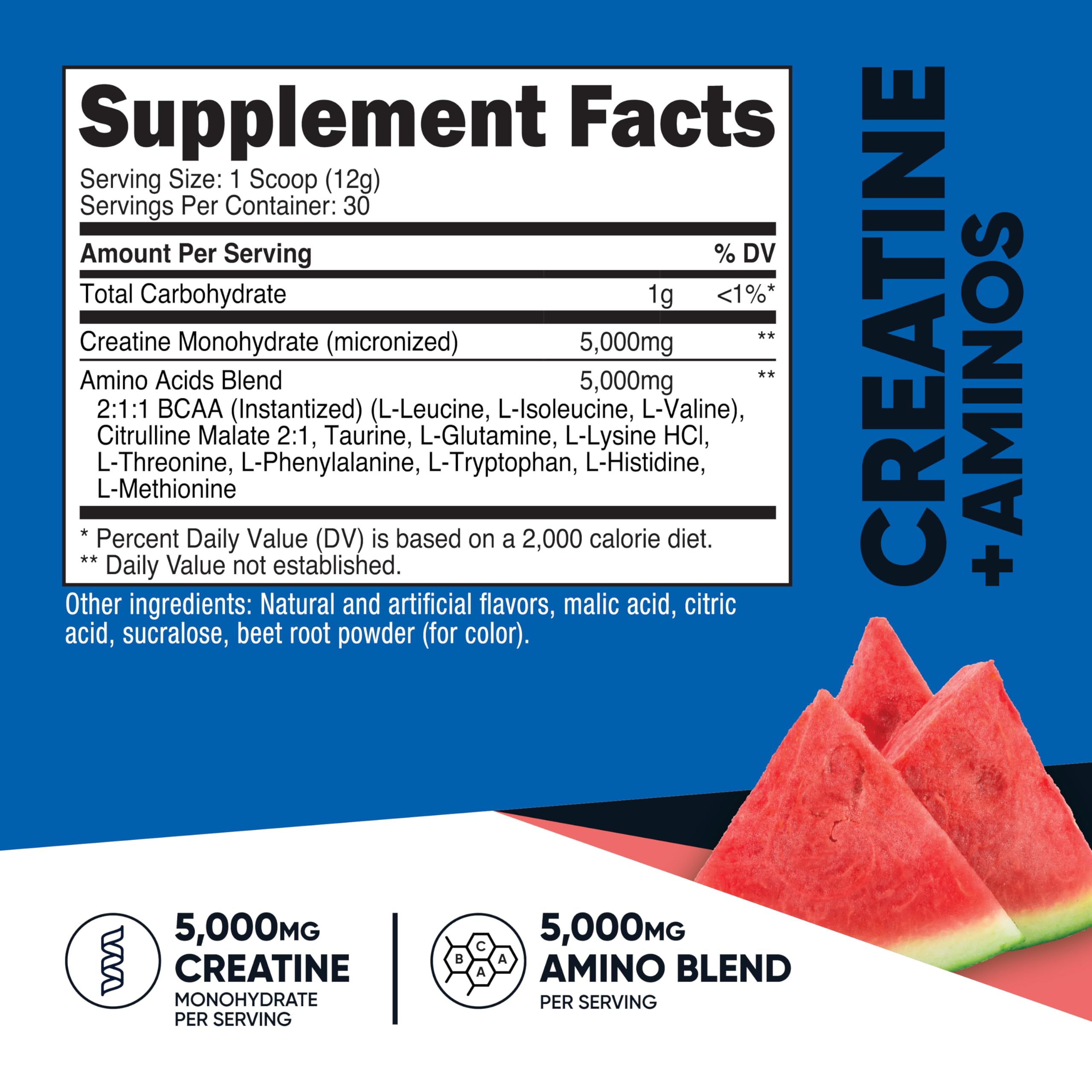 Nutricost Creatine Aminos dose Watermelon, mélange facile pour chaque séance.