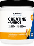 Nutricost Créatine + Aminos – bouteille pêche mangue, goût rafraîchissant pour boire quotidiennement