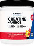 Nutricost Créatine et Aminos, bouteille saveur Punch aux fruits, énergie durable après l'entraînement.