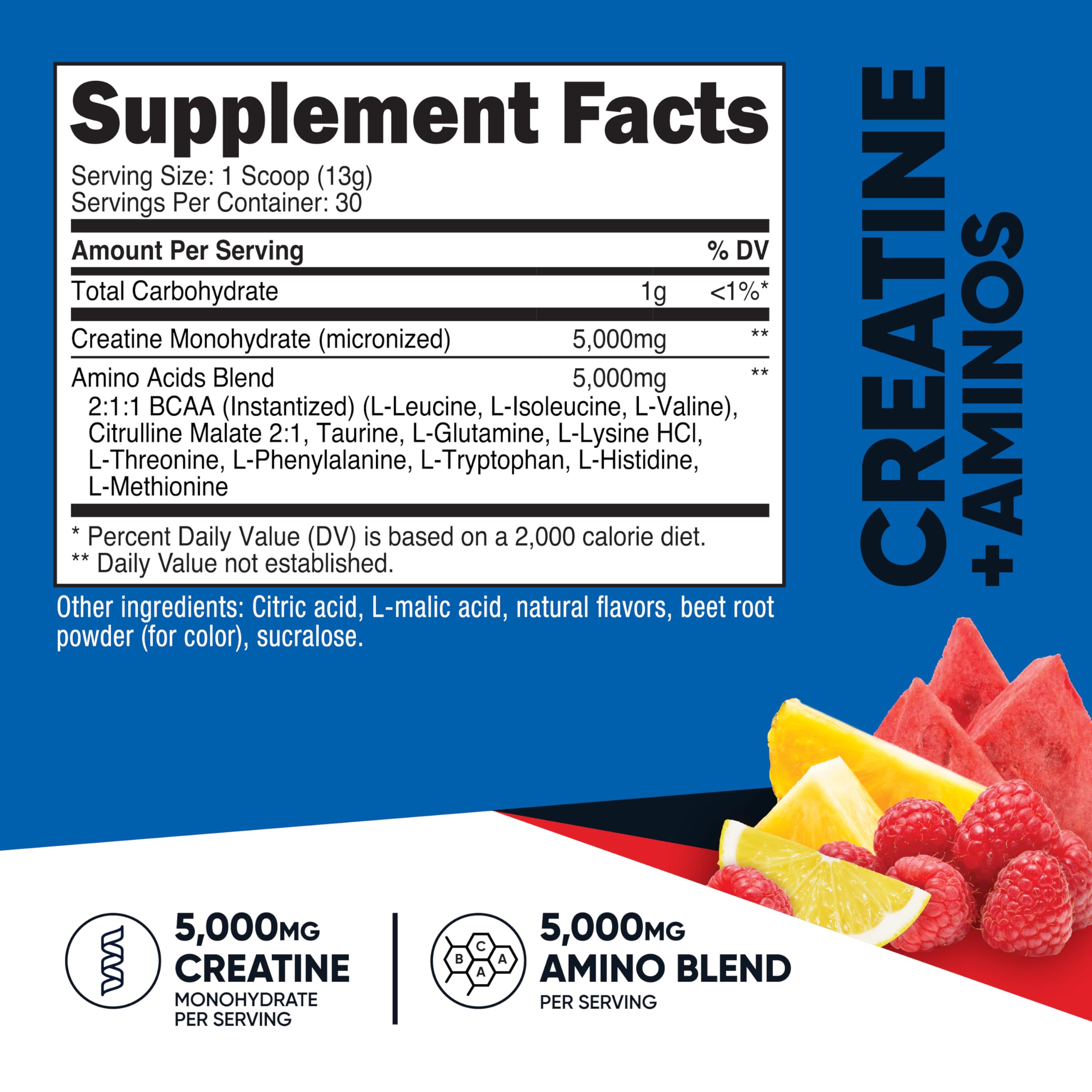 Nutricost Créatine et Aminos, goût Punch aux fruits, rafraîchissant pendant l'entraînement.
