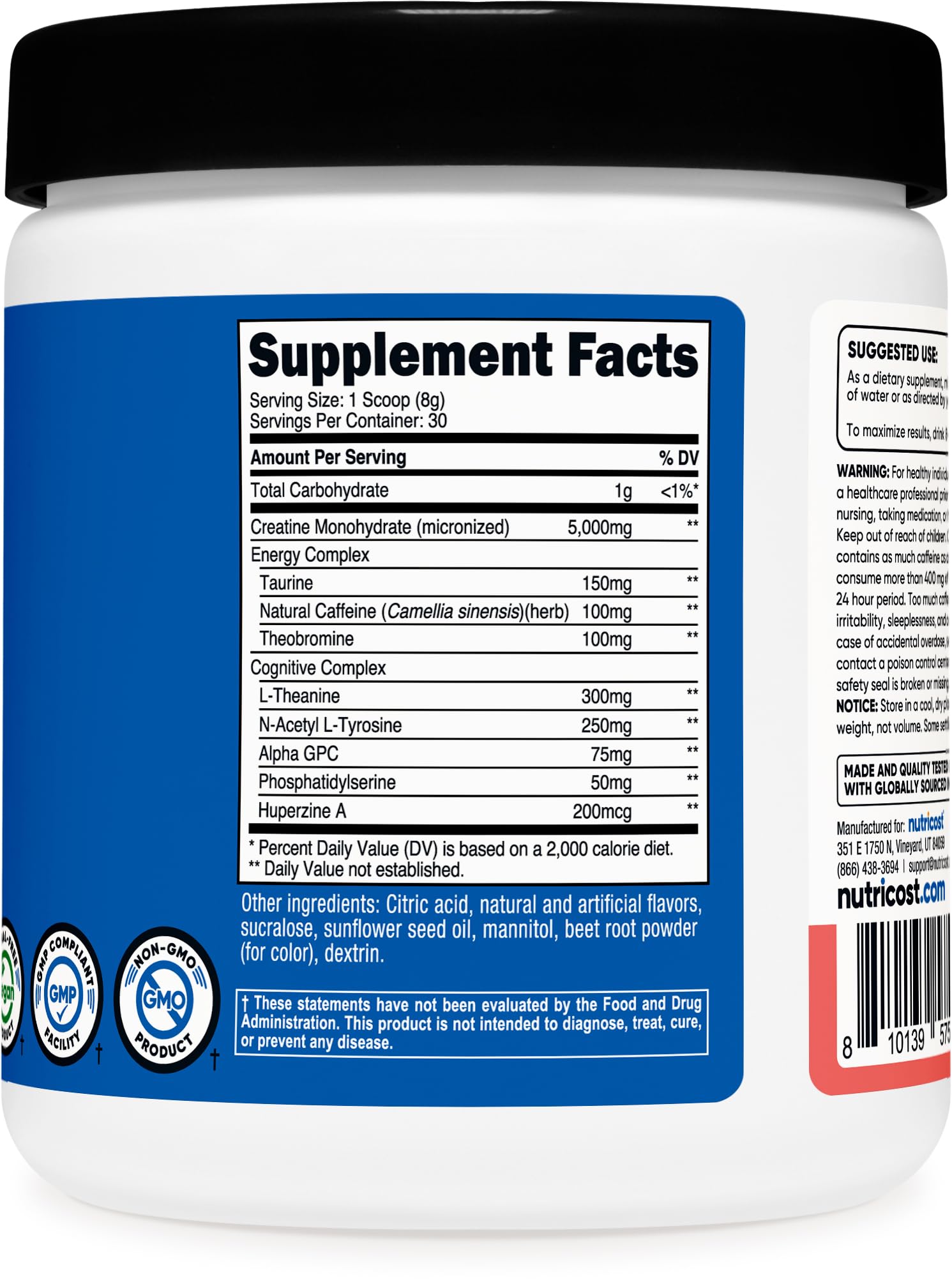 Nutricost Créatine + Énergie : boîte de 30 portions, énergie quotidienne pratique