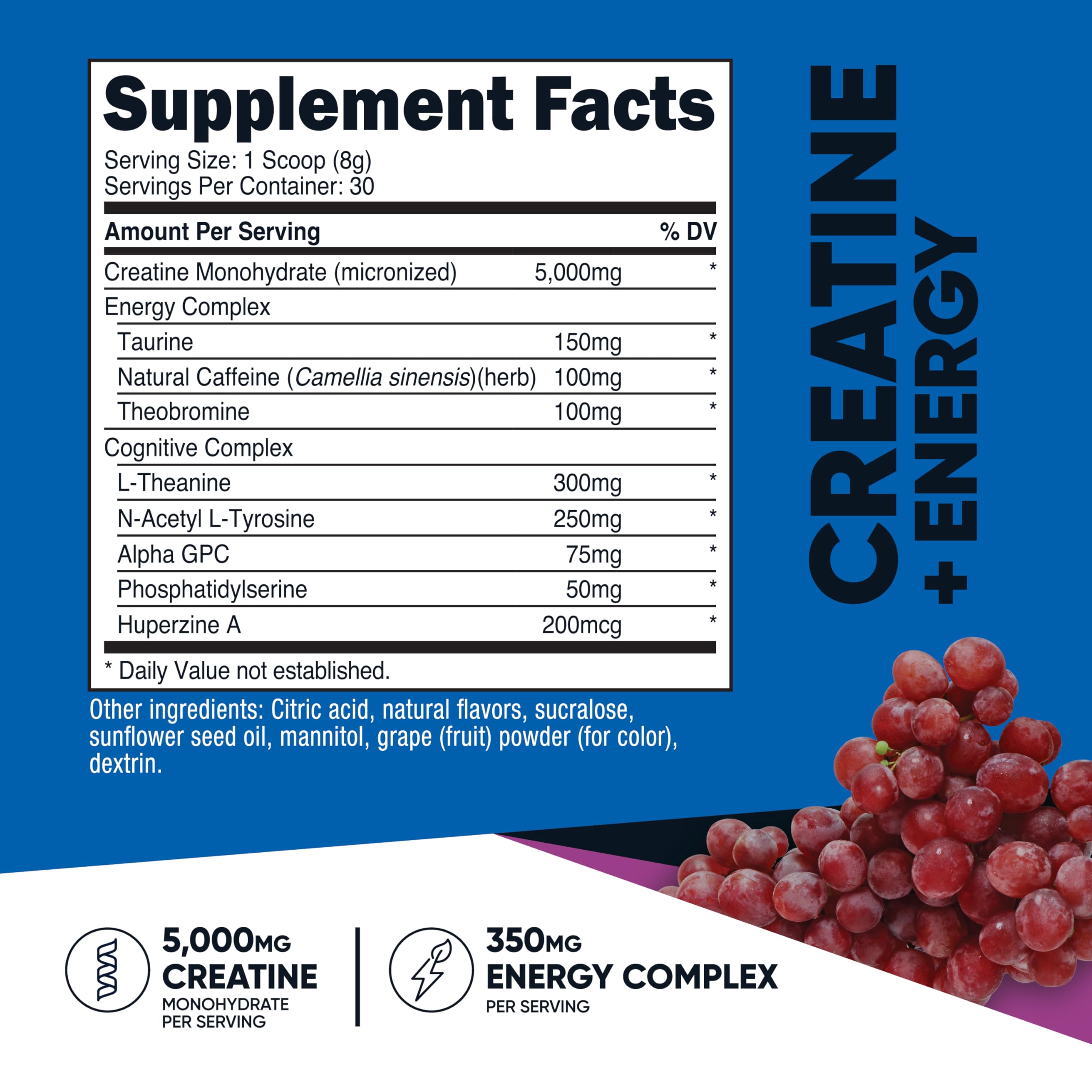 Nutricost Creatine + Energy, doseur et poudre visibles, pratique pendant les entraînements.
