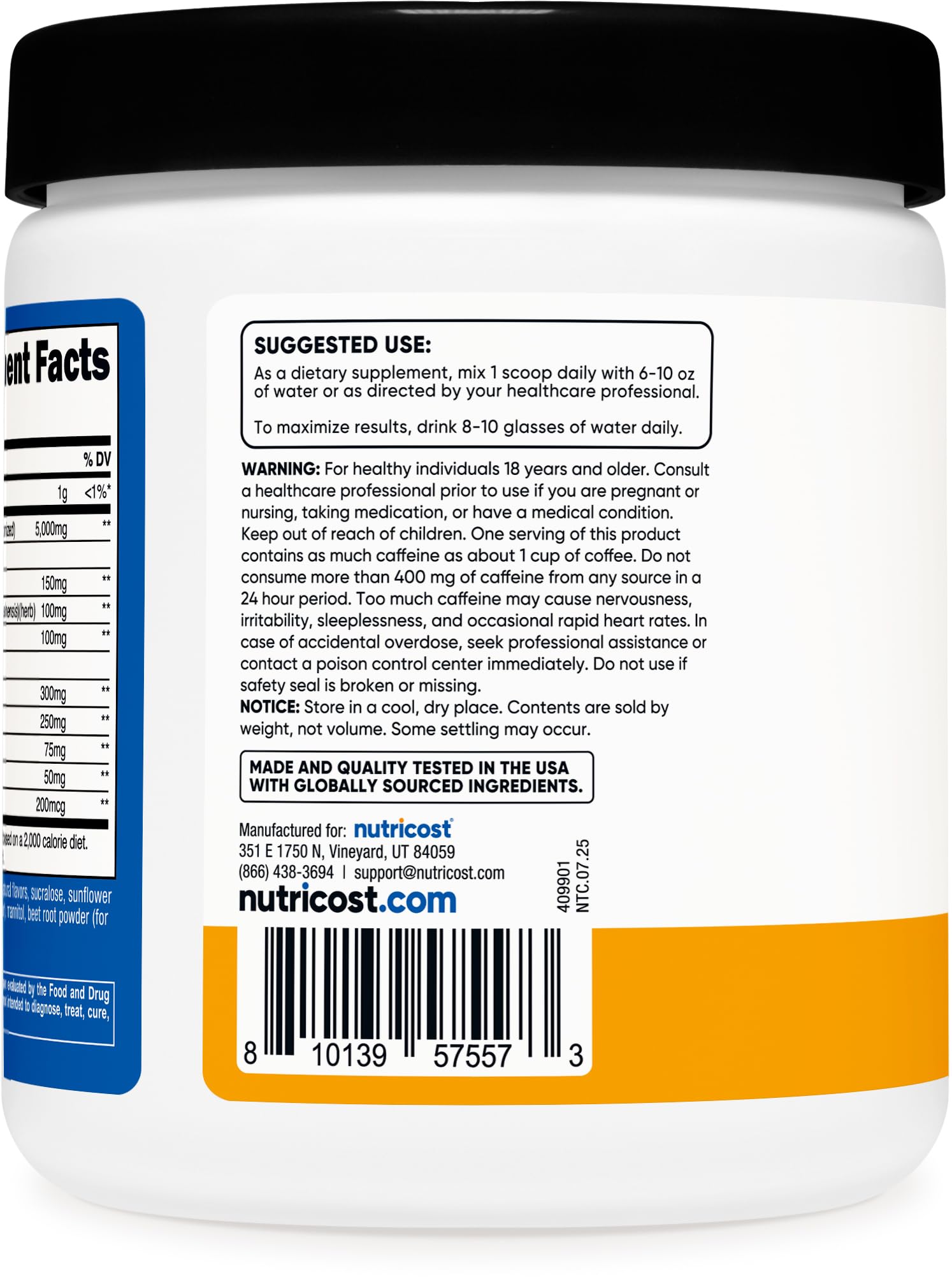 Nutricost Créatine + Énergie: étiquette vegan sans OGM, choix responsable