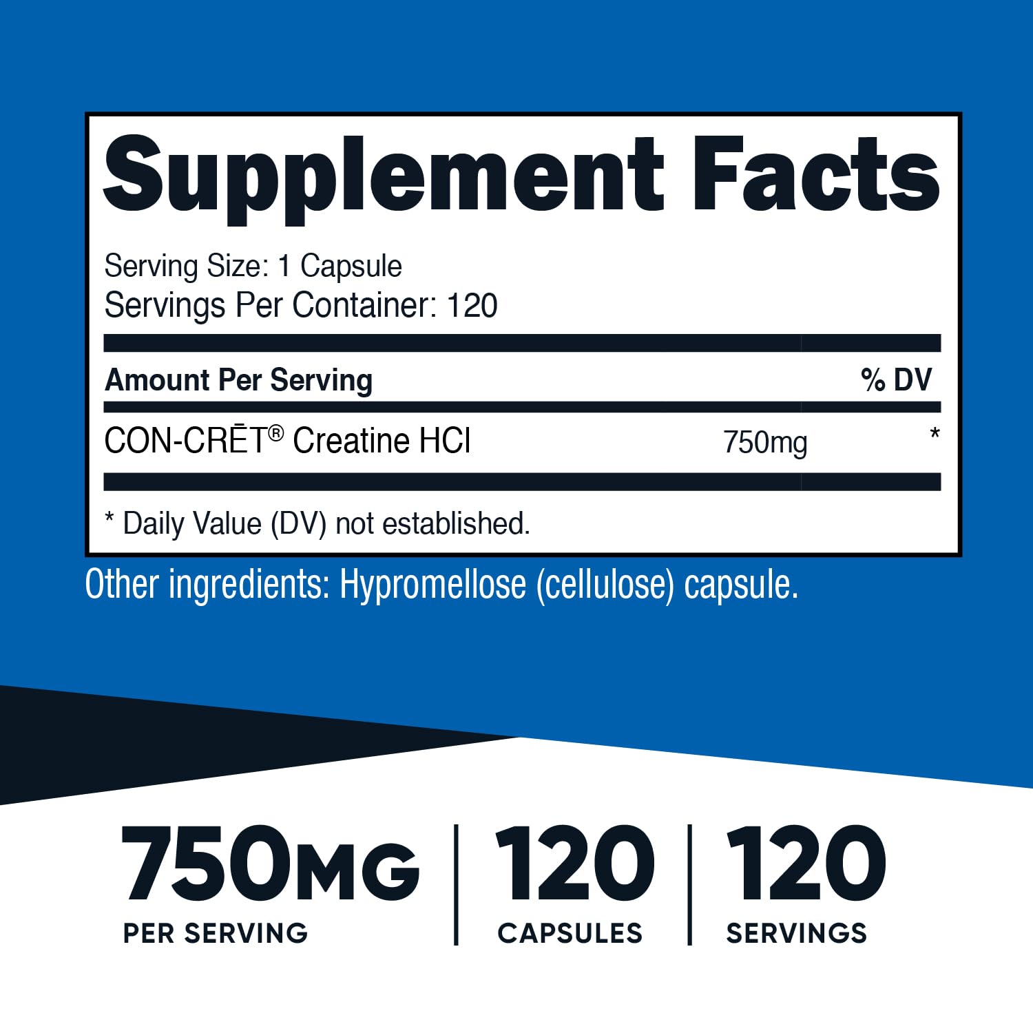 Nutricost Créatine HCl – bouteille 120 capsules, accès facile à votre routine.