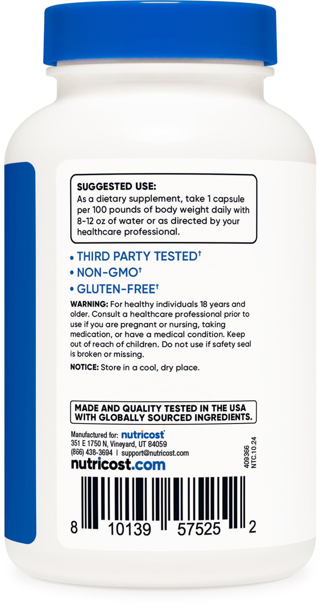 Nutricost Créatine HCl sceau NSF et GMP garantissant la qualité.