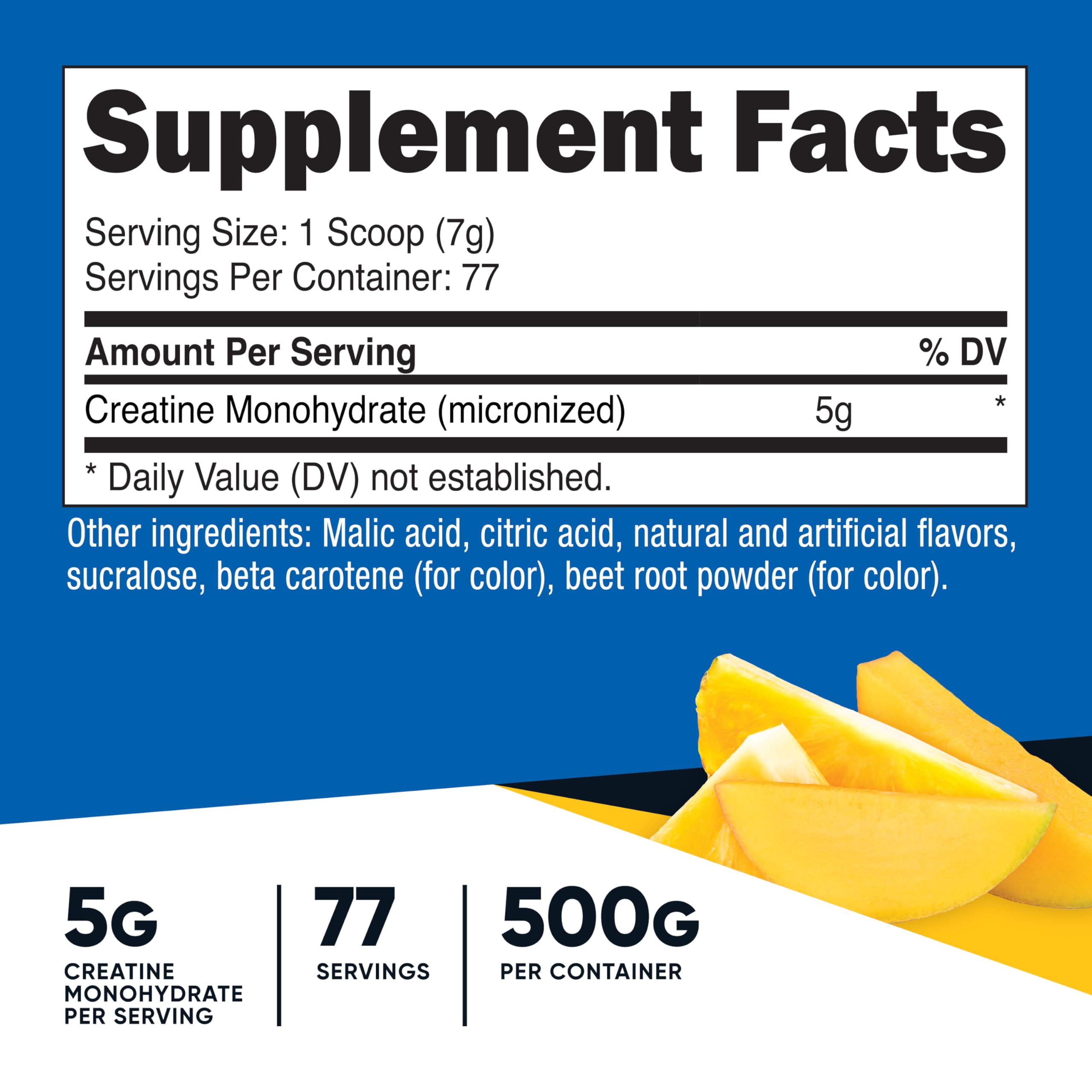 Nutricost Créatine Monohydrate Ananas Mangue - bouteille 500 g prête à l'utilisation régulière.