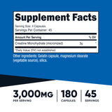 Nutricost Creatine Monohydrate, bouteille de 180 capsules prête à l’action.