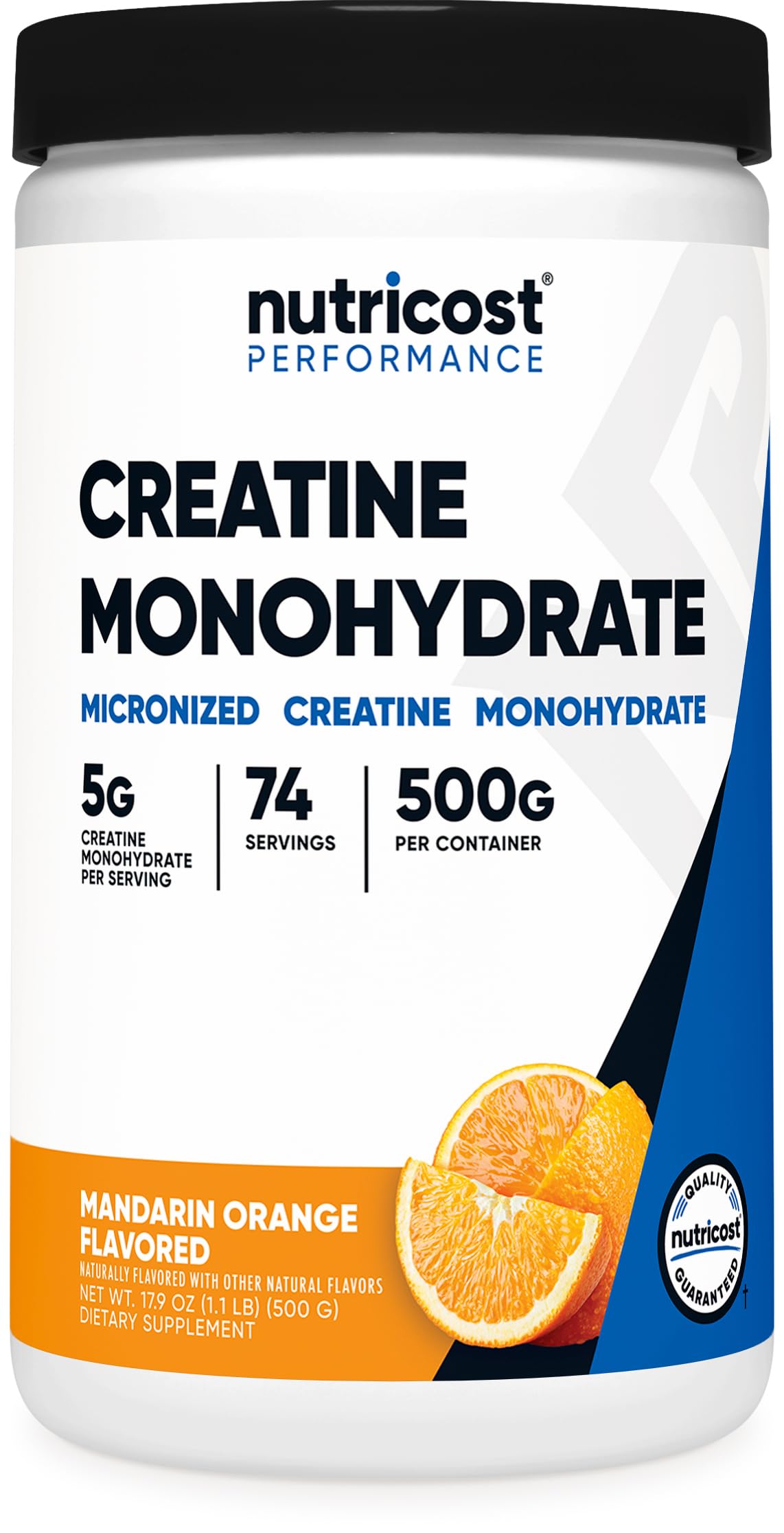 Nutricost Créatine Monohydrate mandarine orange dans une bouteille 500 g prête à l’utilisation