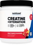 Nutricost Créatine Monohydrate, bouteille saveur fruits agrume, présentation pratique pour l'entraînement.