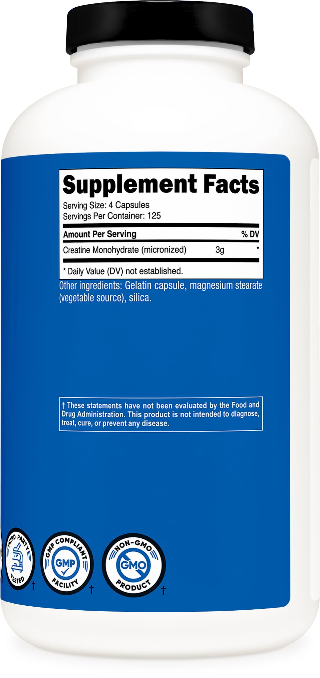 Emballage robuste Nutricost, 500 gélules pour 125 portions.