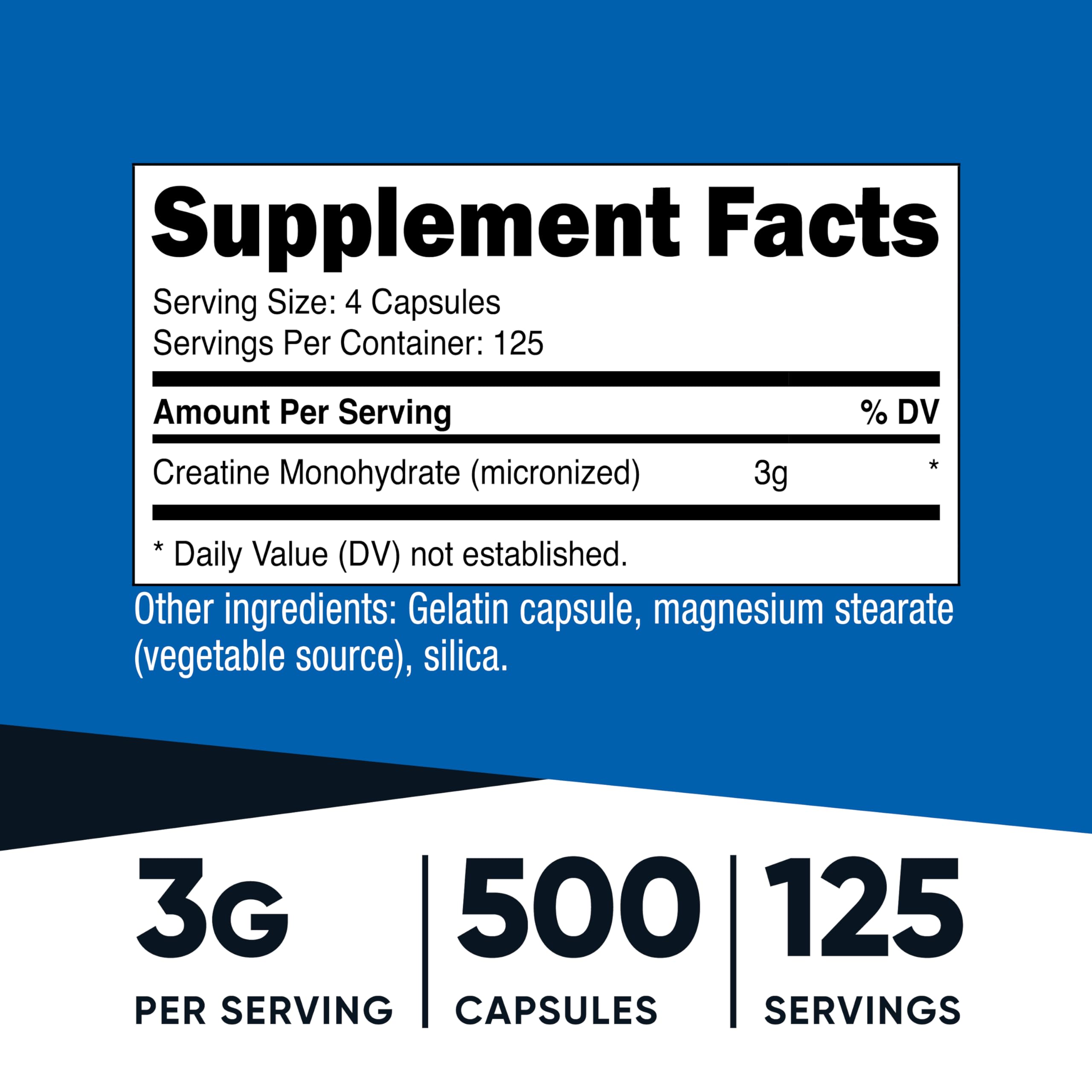 Gélules Nutricost Créatine Monohydrate, dosage précis et facile à emporter.