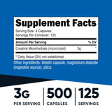 Gélules Nutricost Créatine Monohydrate, dosage précis et facile à emporter.