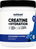 Nutricost Créatine Monohydrate, bouteille bleu-framboise, soutien potentiel à la récupération après l'entraînement.