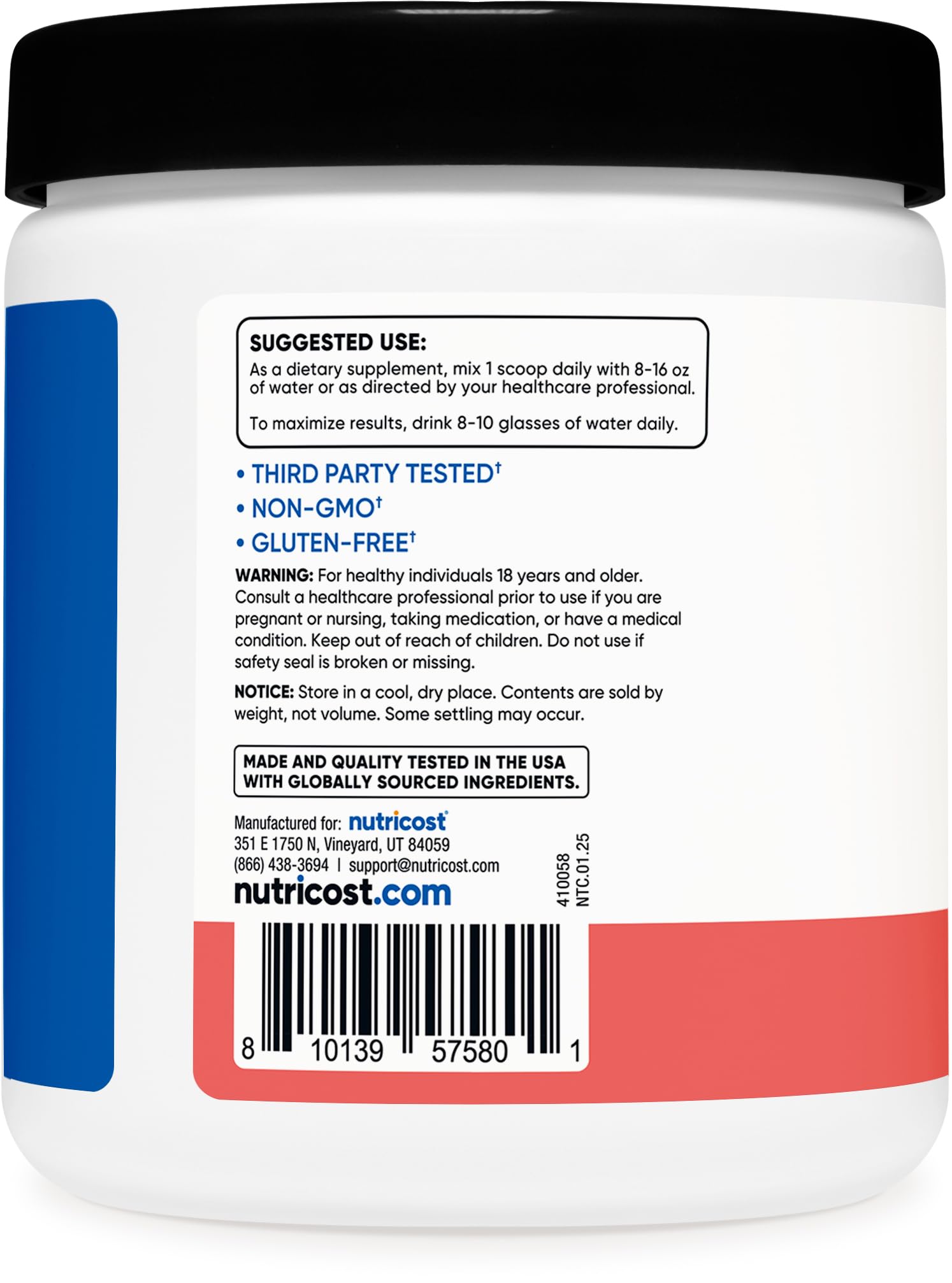 Nutricost créatine monohydrate hydratation melon – emballage et étiquette visibles