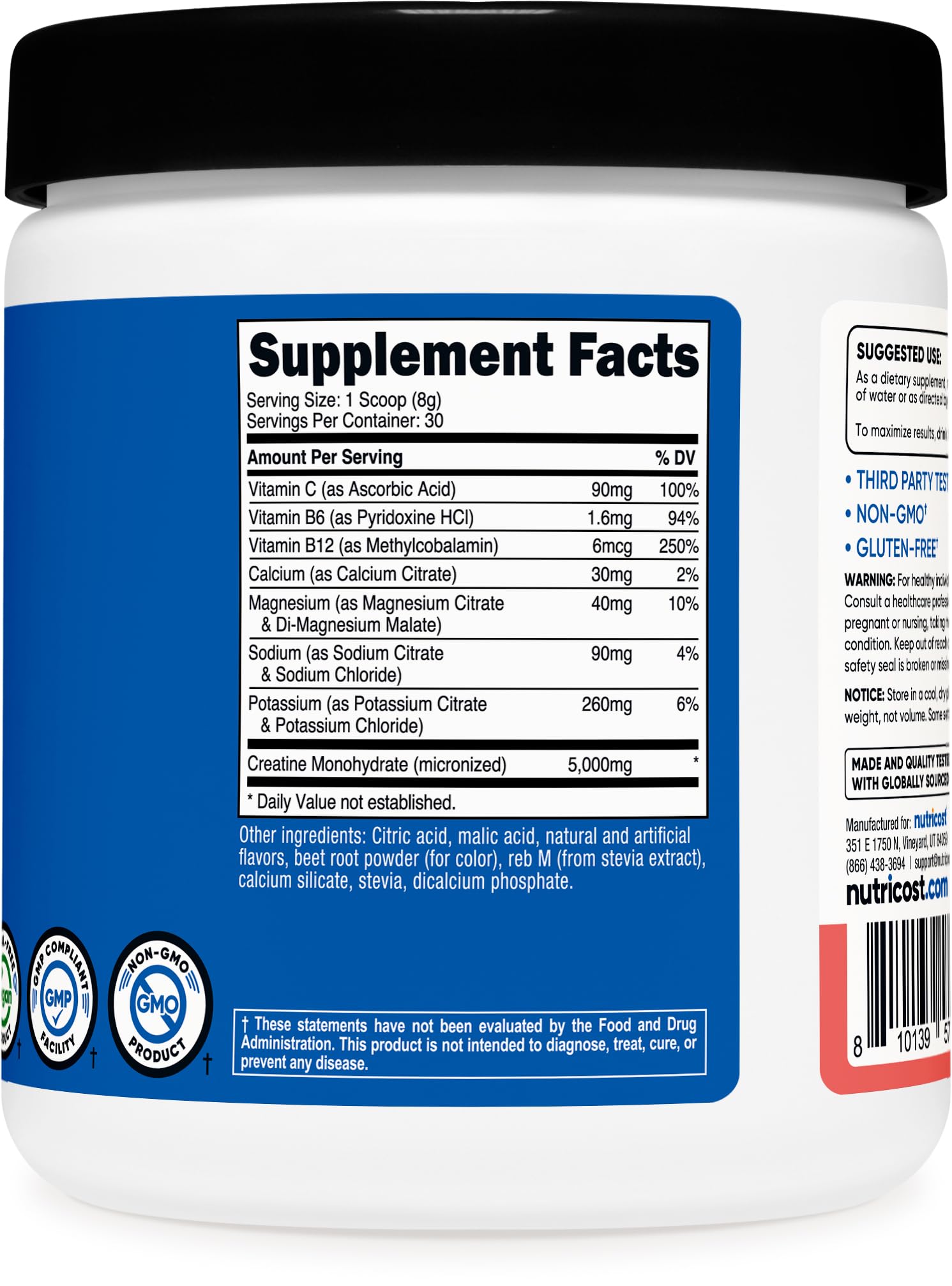 Nutricost créatine monohydrate hydratation melon – shaker pour mélanger rapidement