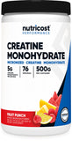 Nutricost Créatine Monohydrate Poudre, arôme fruits rouges, soutien potentiel à la performance sportive.