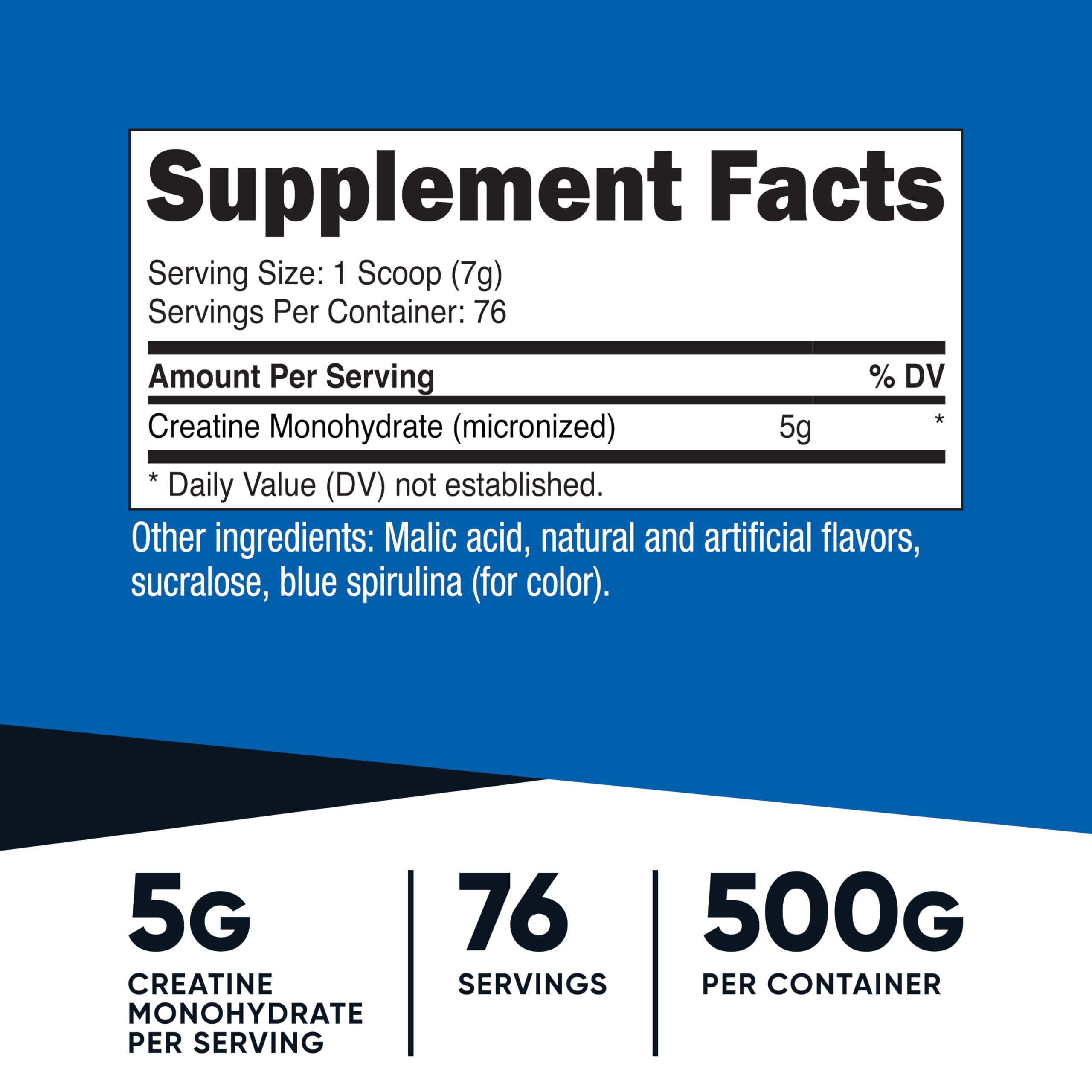 Nutricost Créatine Monohydrate poudre framboise bleue avec doseur, dosage facile