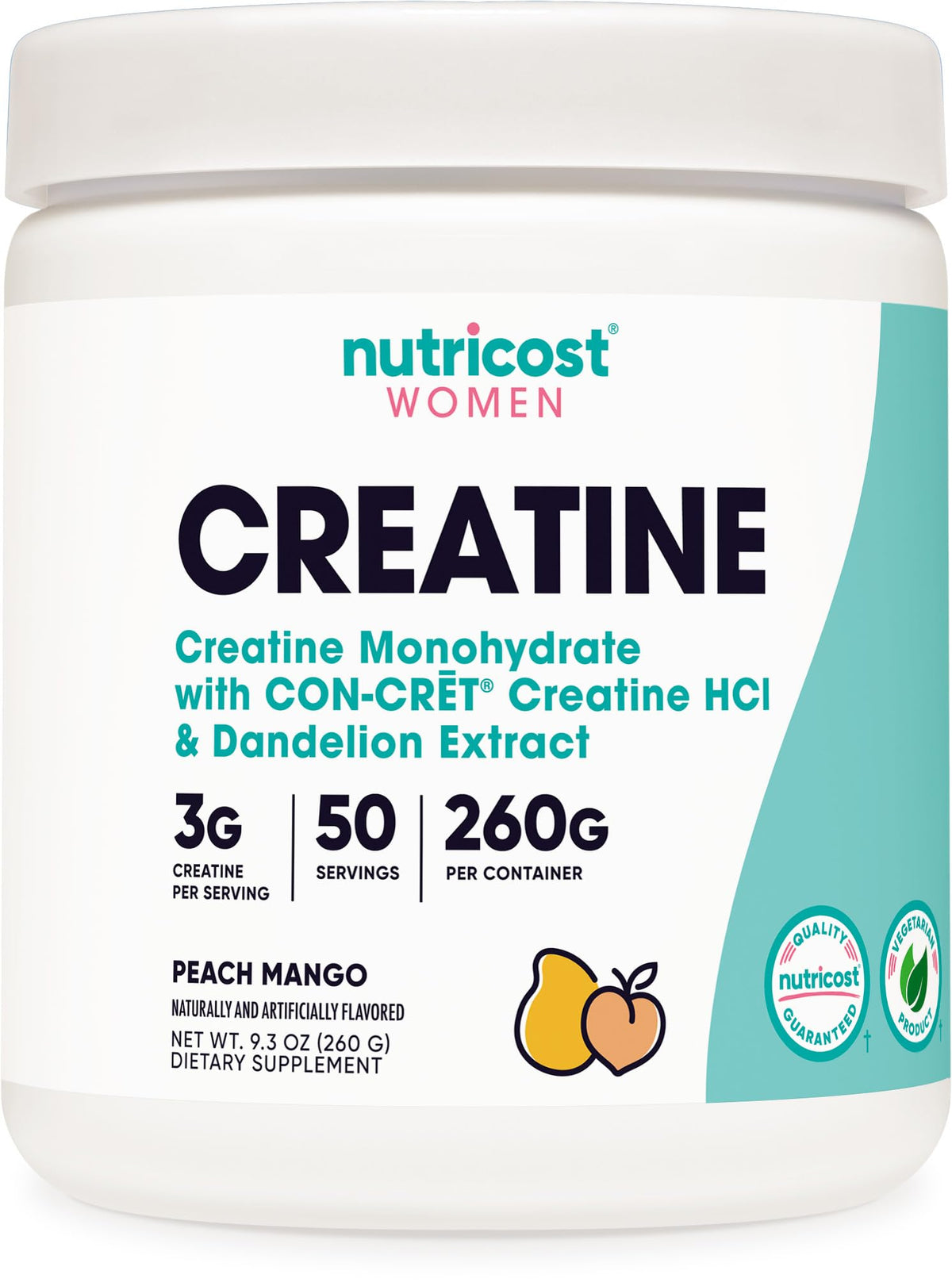 Nutricost Créatine Monohydrate, poudre pêche-mangue dans le bocal, goût agréable après l'entraînement