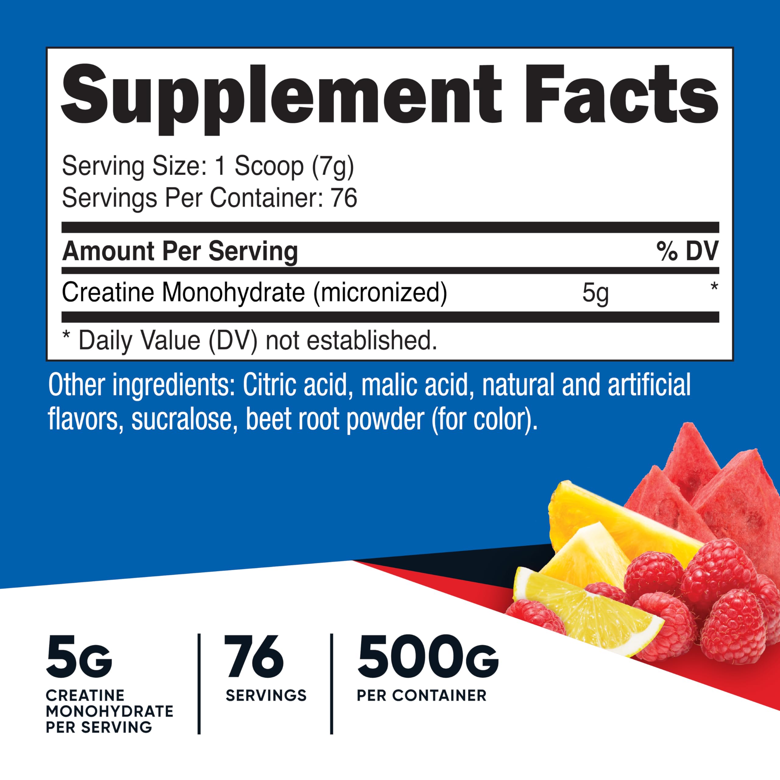 Nutricost Créatine Monohydrate Poudre, pot arôme fruits rouges, mélange facile.