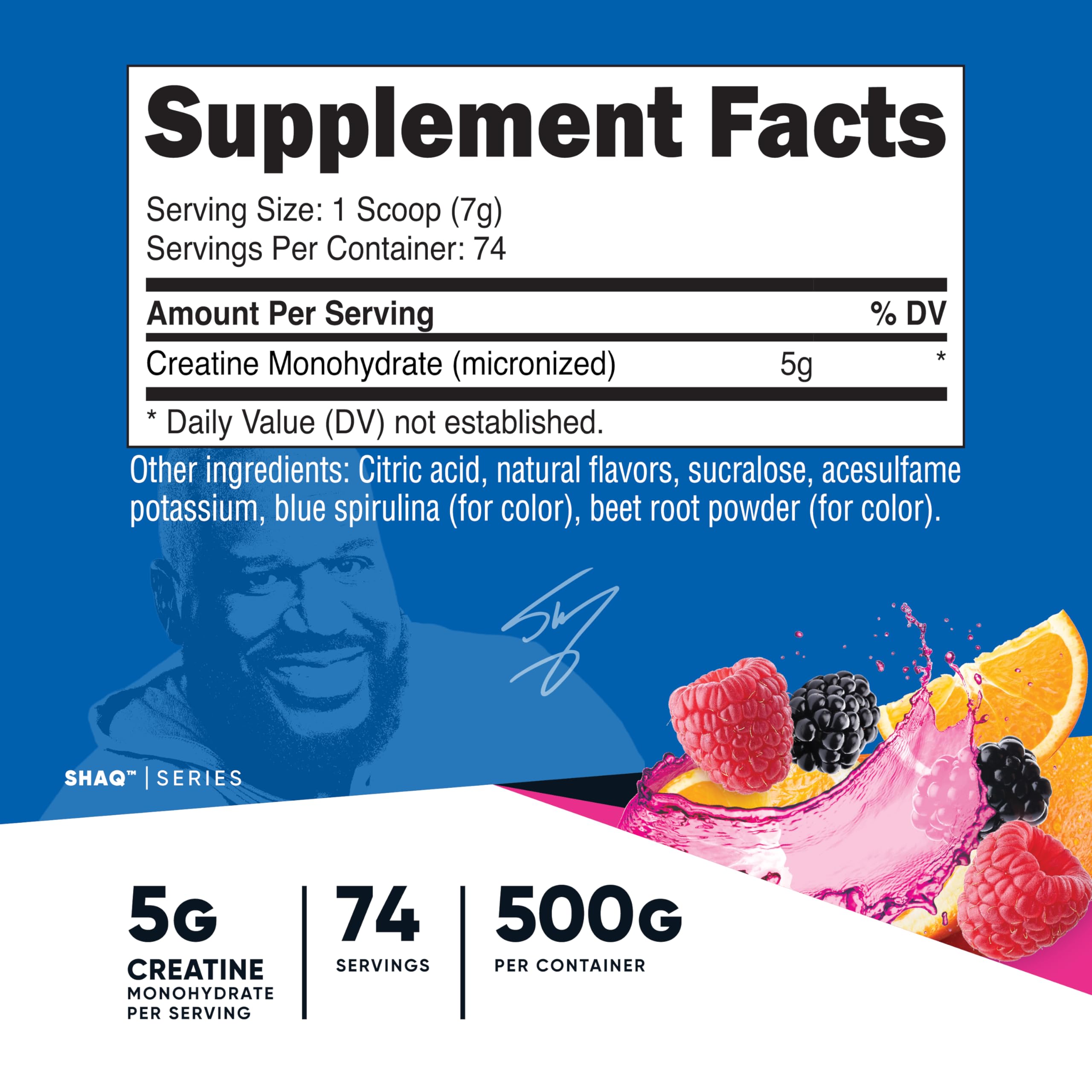 Nutricost Créatine Monohydrate Shaq’s Berry Blast, mélange lisse et dissolution rapide.