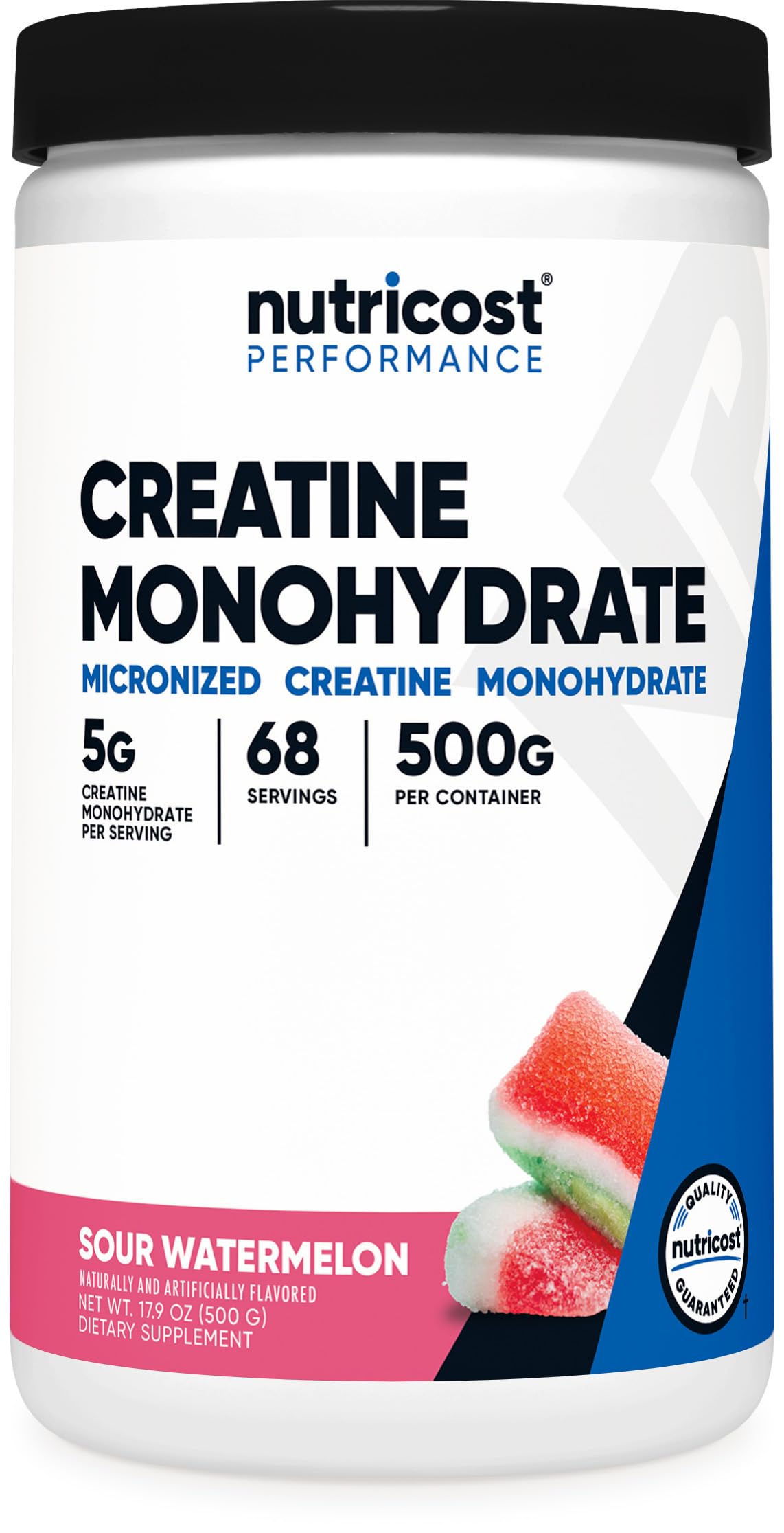 Nutricost Créatine Monohydrate Pastèque acidulée en poudre prête à mélanger.