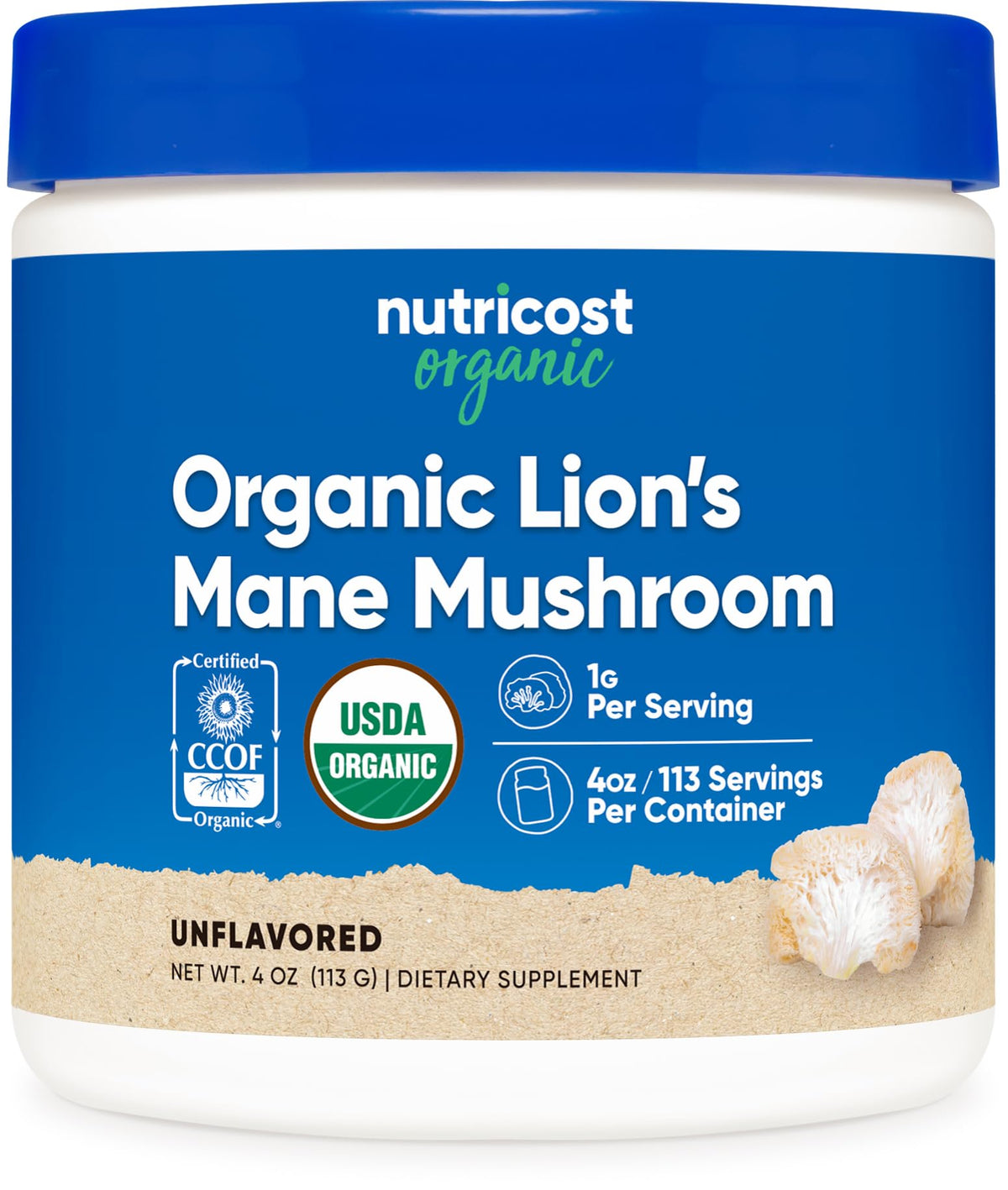 Nutricost Crinière de Lion Poudre — bouteille bio, pratique pour routine quotidienne.
