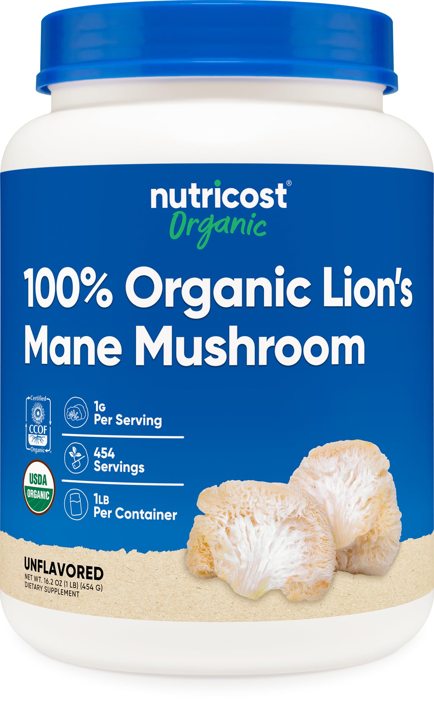 Nutricost poudre criniere de lion dans bouteille compacte, pratique à emporter