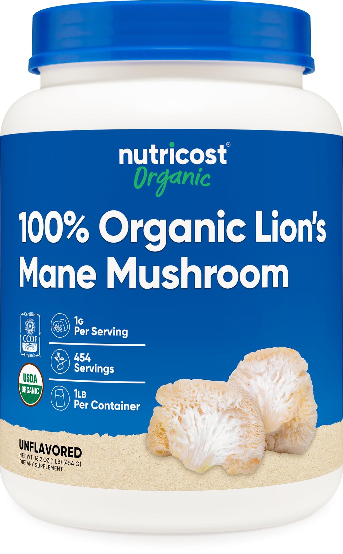 Nutricost poudre criniere de lion dans bouteille compacte, pratique à emporter