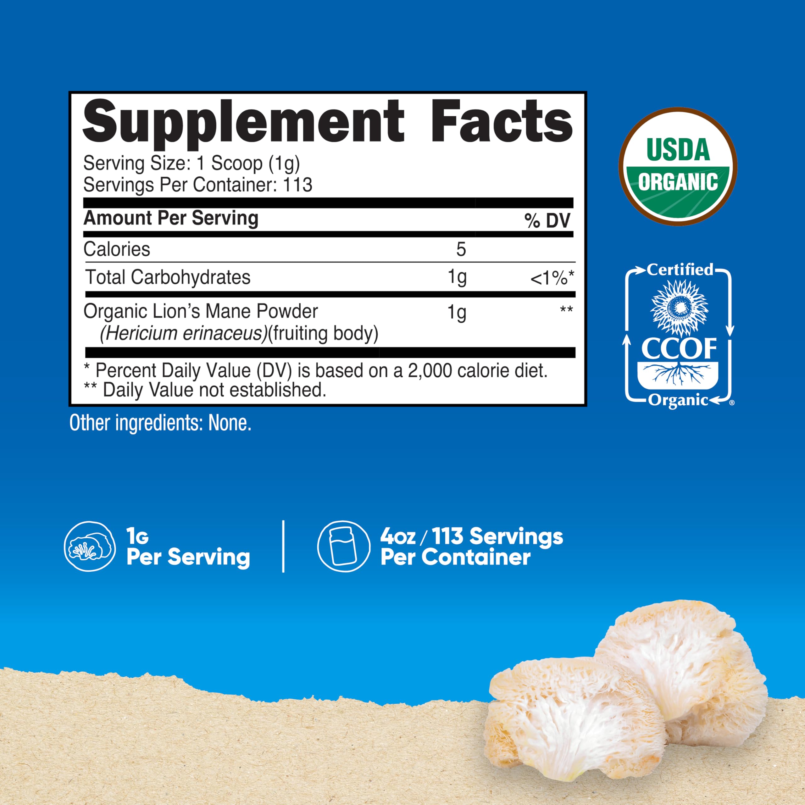 Nutricost Crinière de Lion Poudre — doseur, facilite le dosage précis.