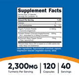 Nutricost curcuma 2300 mg par portion, capsules faciles à prendre.