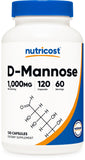 Nutricost D-Mannose: bouteille de 120 capsules, soutien potentiel du confort urinaire.