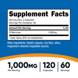 Nutricost D-Mannose dosage 1000 mg par portion pour une utilisation pratique.