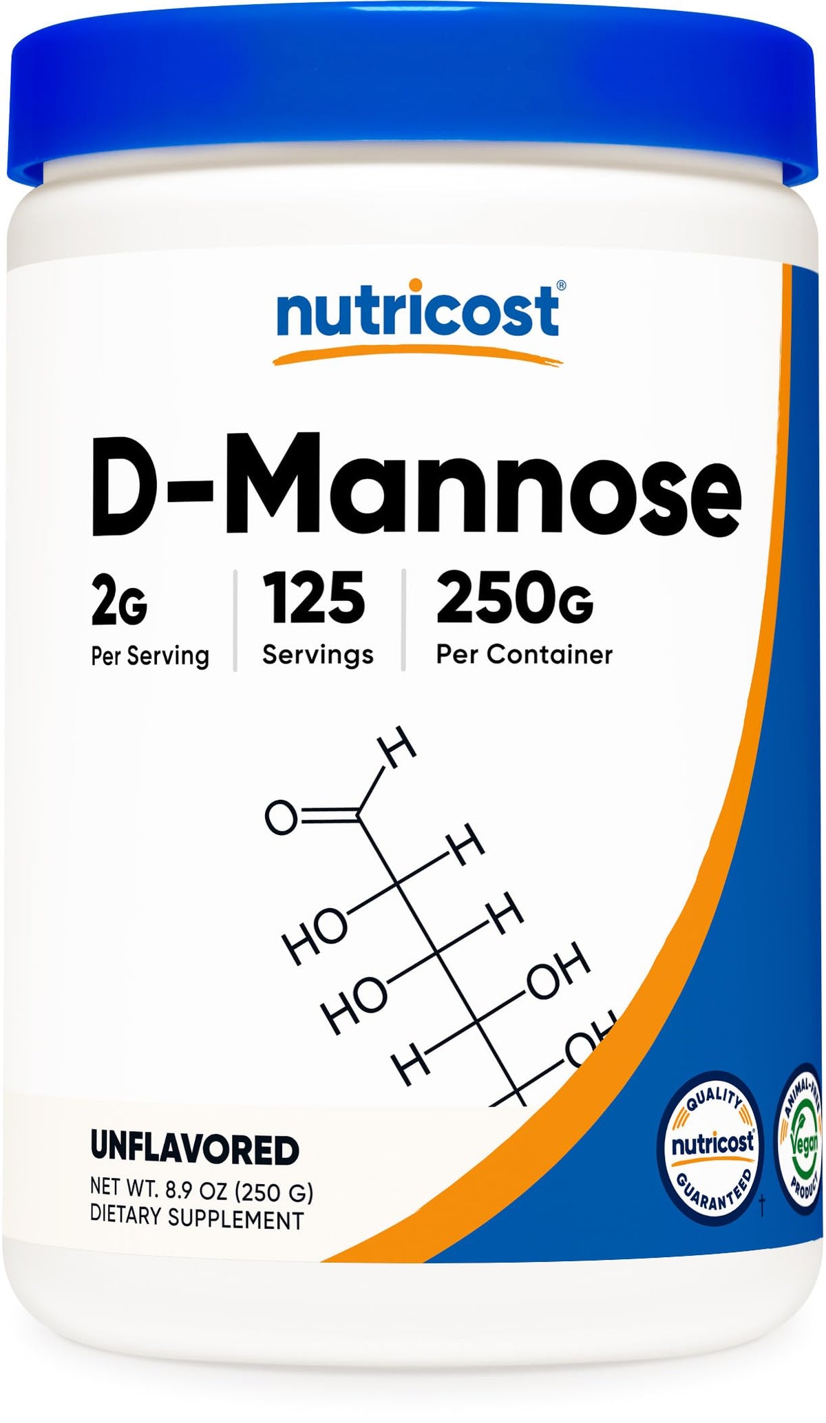 Nutricost D-Mannose – bouteille 250 g visible et pratique à doser.