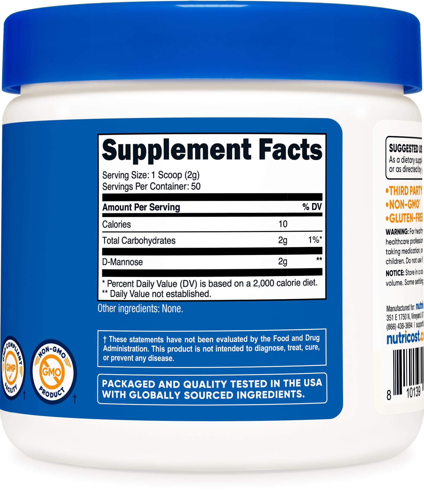 Nutricost D-Mannose Poudre utilisation quotidienne facile et rapide.