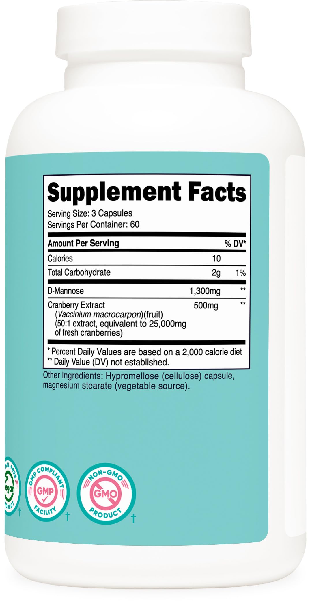 Nutricost D-Mannose avec extrait de canneberge, idéal pour une routine quotidienne sans gluten.