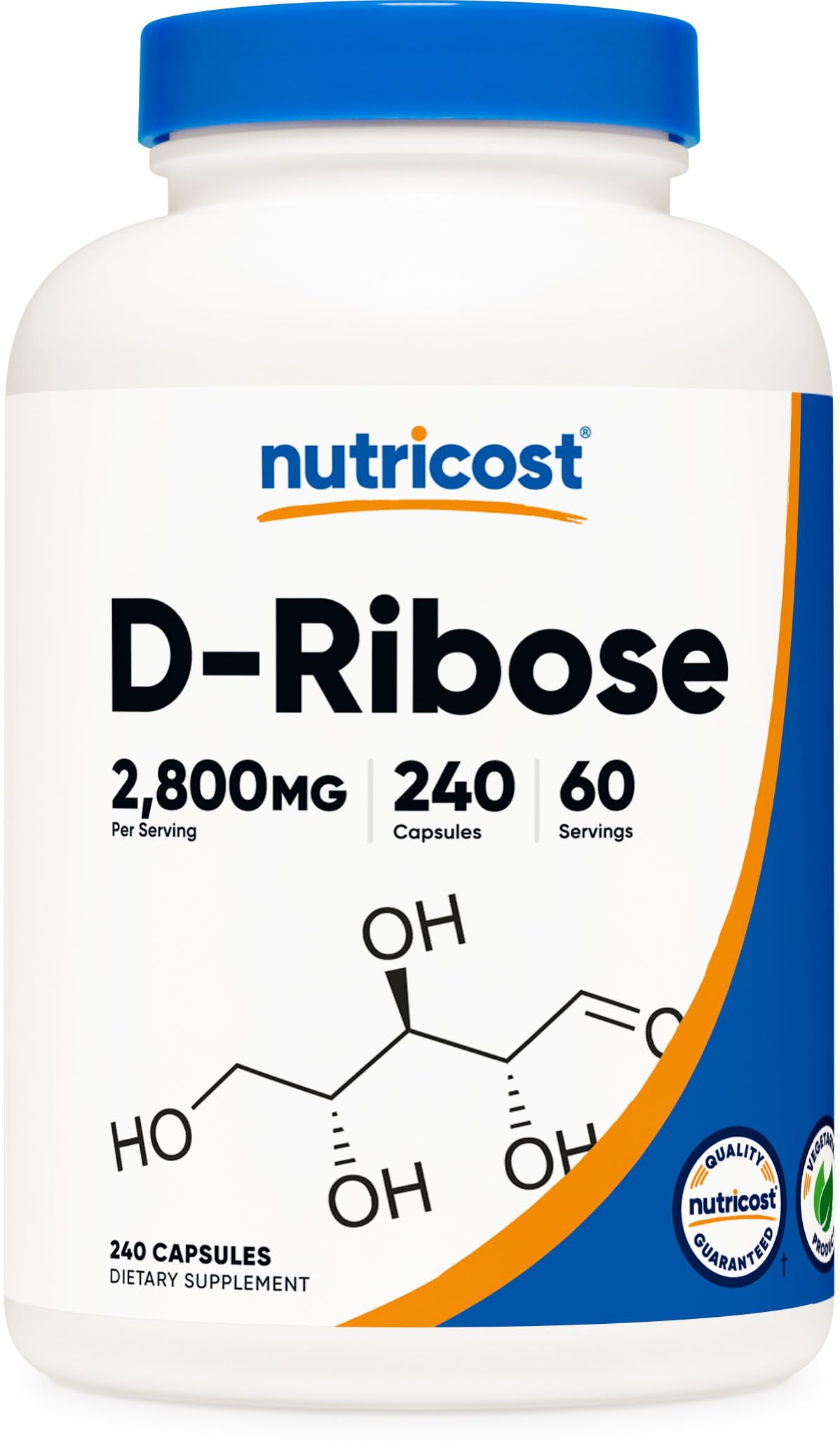 Nutricost D-Ribose : bouteille ouverte pour une prise facile au quotidien.