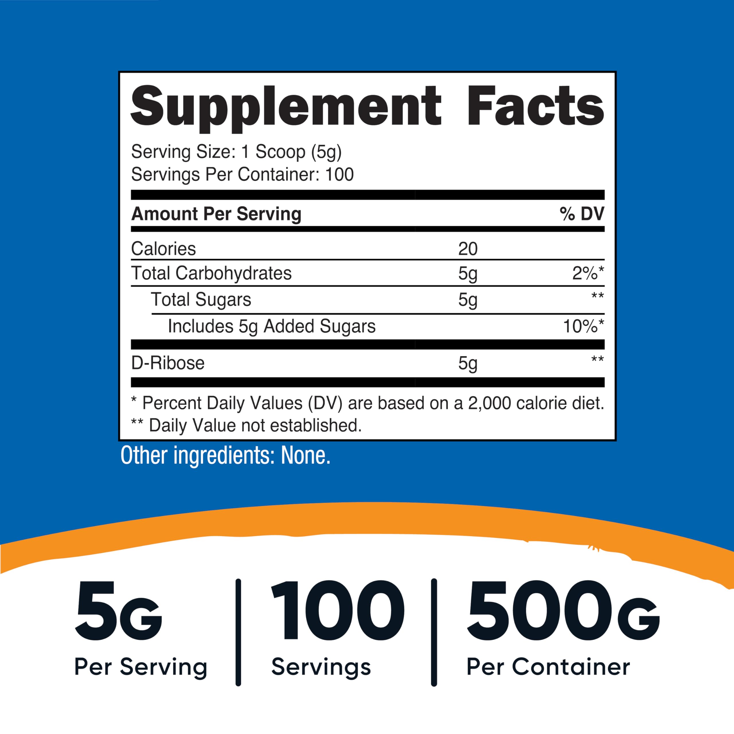 Cuillère doseuse Nutricost D‑Ribose Poudre pour dosages précis.